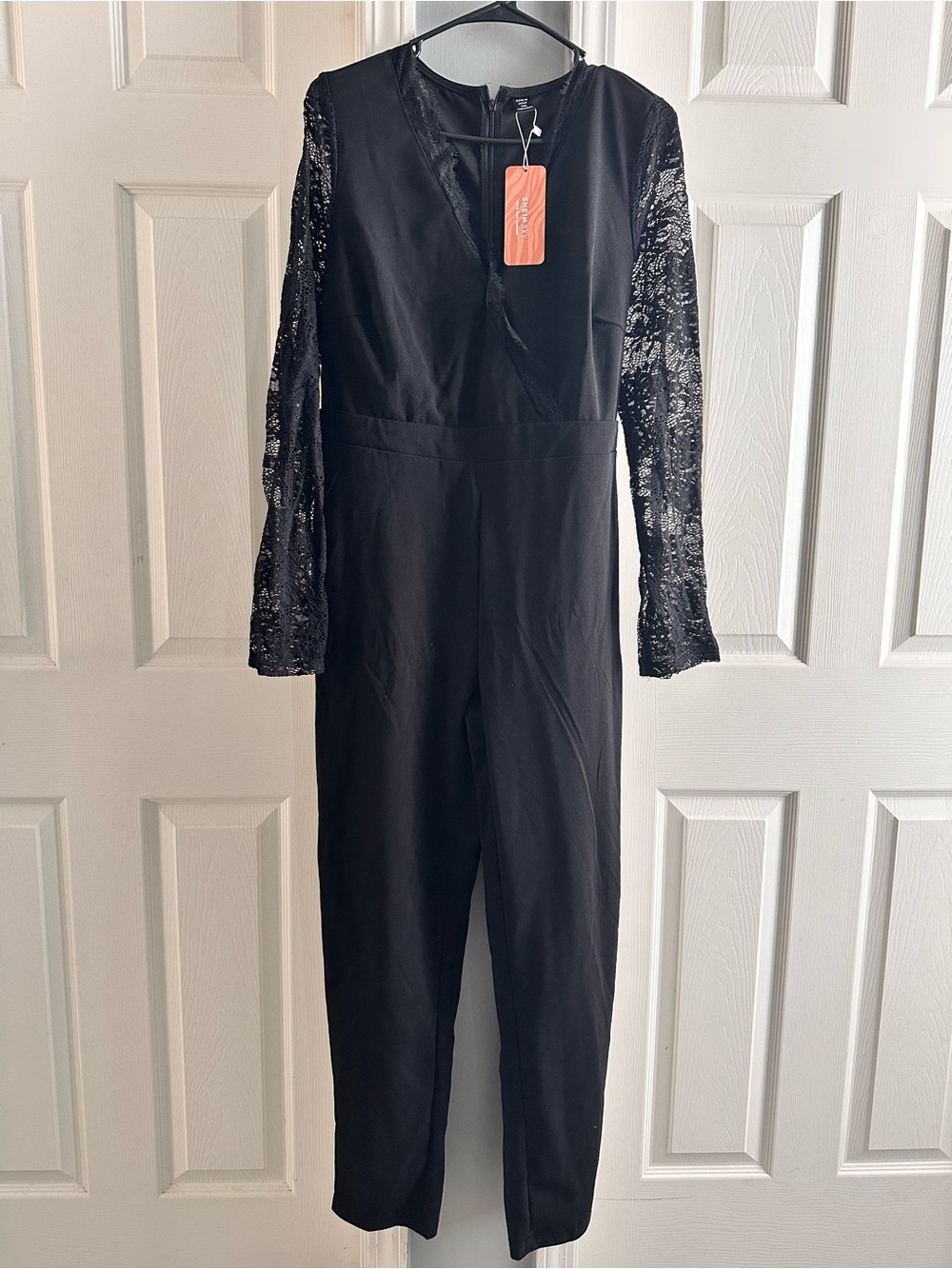 SHEIN Black Lace-Sleeve Jumpsuit